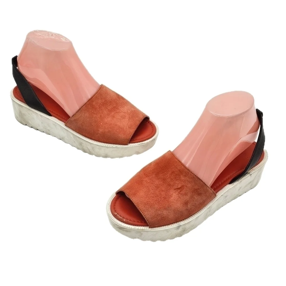 Frau Suede Slingback Platform Sandals Orange Size 38 EU
